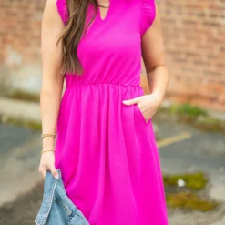 Elevated Cinched Ruffle Trim V Dress