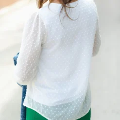 Sheer Cinched Sleeve Swiss Dot Blouse 8 Sheer Cinched Sleeve Swiss Dot Blouse -Women's Clothing Store DSC 6912