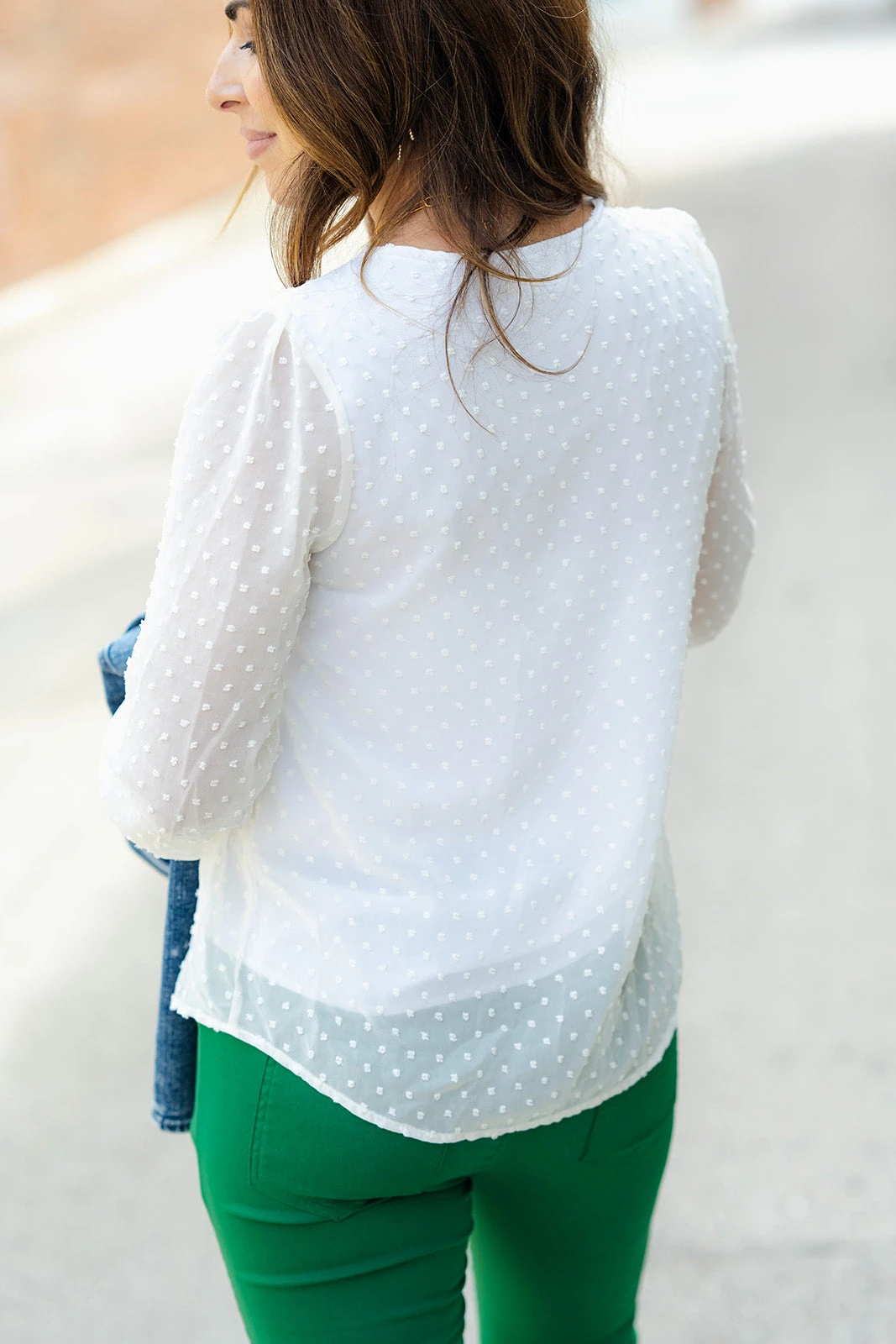 Sheer Cinched Sleeve Swiss Dot Blouse 4 Sheer Cinched Sleeve Swiss Dot Blouse - Image 4