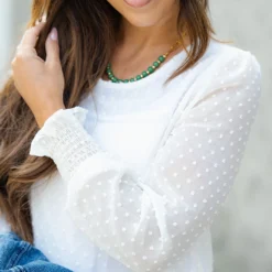 Sheer Cinched Sleeve Swiss Dot Blouse 9 Sheer Cinched Sleeve Swiss Dot Blouse -Women's Clothing Store DSC 6922