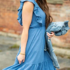 Stitched Dots Fluttery Trim Dress 31 Stitched Dots Fluttery Trim Dress -Women's Clothing Store DSC 6950