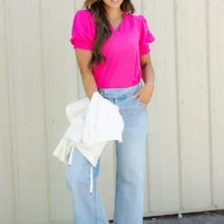 Cinched V Ruched Puff Sleeve Blouse 30 Cinched V Ruched Puff Sleeve Blouse -Women's Clothing Store DSC 7048