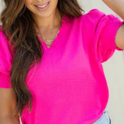 Cinched V Ruched Puff Sleeve Blouse 31 Cinched V Ruched Puff Sleeve Blouse -Women's Clothing Store DSC 7053