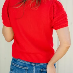 Open Weave Sleeve Knit Tee -Women's Clothing Store DSC 7084