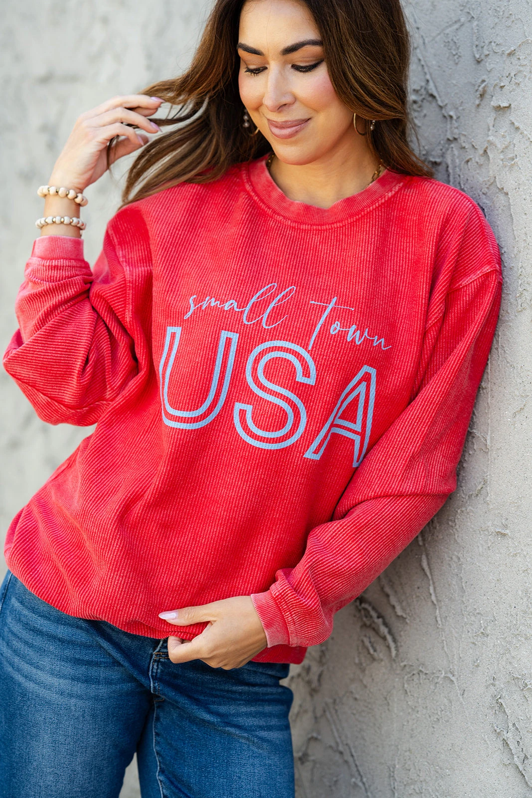 Small Town USA Ribbed Graphic Crewneck 1 Small Town USA Ribbed Graphic Crewneck