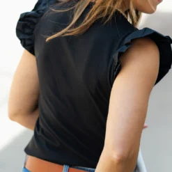 Ribbed Body Flutter Trim Tank -Women's Clothing Store DSC 7219