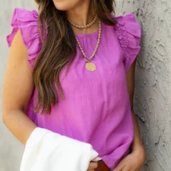 Ruched Ruffle Shoulder Tank