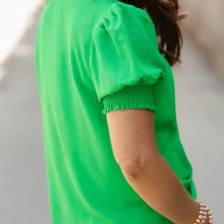 Cinched V Ruched Puff Sleeve Blouse 36 Cinched V Ruched Puff Sleeve Blouse -Women's Clothing Store DSC 7276