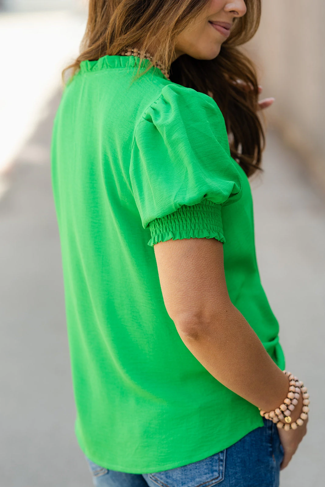 Cinched V Ruched Puff Sleeve Blouse 17 Cinched V Ruched Puff Sleeve Blouse - Image 17