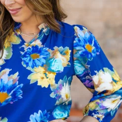 Fancy Floral Cinched Long Sleeve Blouse -Women's Clothing Store DSC 7319