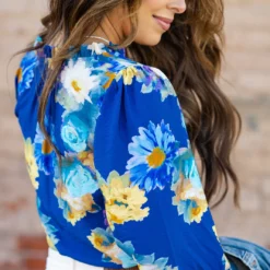 Fancy Floral Cinched Long Sleeve Blouse -Women's Clothing Store DSC 7326