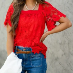 Floral Crocheted Square Neck Blouse 16 Floral Crocheted Square Neck Blouse -Women's Clothing Store DSC 7387