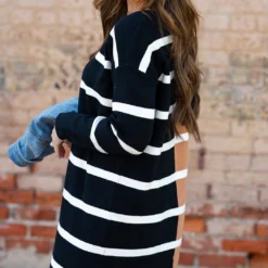 Split Stripes Long Sleeve Knit Dress -Women's Clothing Store DSC 7411