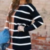 Split Stripes Long Sleeve Knit Dress