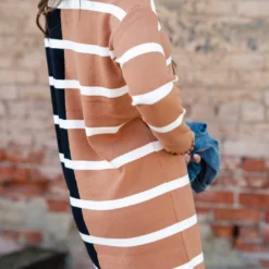 Split Stripes Long Sleeve Knit Dress -Women's Clothing Store DSC 7426