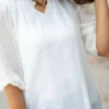 Mini Dot Sheer Sleeve V Blouse