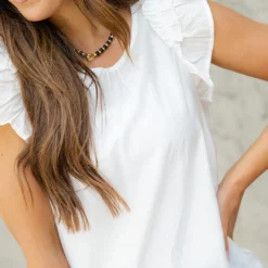 Ruched Ruffle Shoulder Tank -Women's Clothing Store DSC 7481