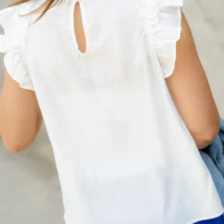 Ruched Ruffle Shoulder Tank -Women's Clothing Store DSC 7486