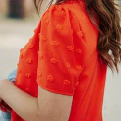 Textured Dot Solid Back Blouse -Women's Clothing Store DSC 7588