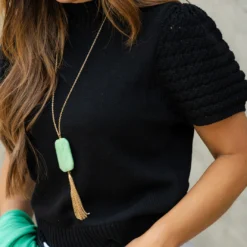 Open Weave Sleeve Knit Tee -Women's Clothing Store DSC 7642