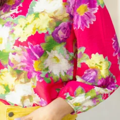 Fancy Floral Cinched Long Sleeve Blouse -Women's Clothing Store DSC 7703