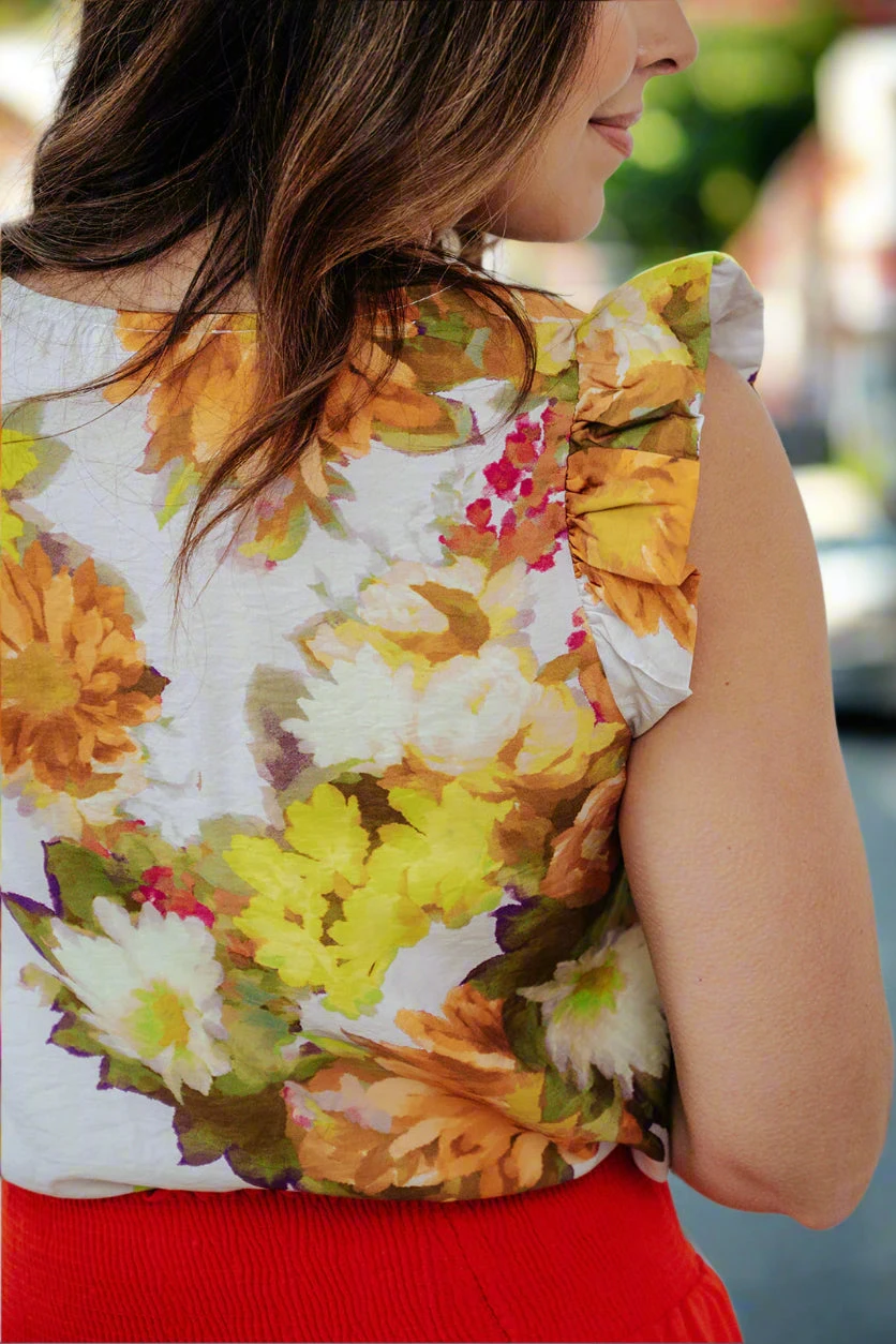 Fancy Floral Flutter Trim Blouse 17 Fancy Floral Flutter Trim Blouse - Image 17