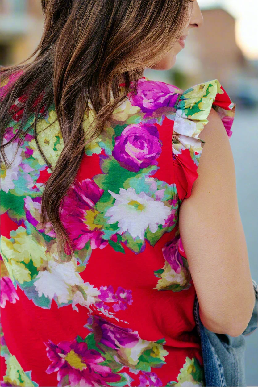 Fancy Floral Flutter Trim Blouse 9 Fancy Floral Flutter Trim Blouse - Image 9