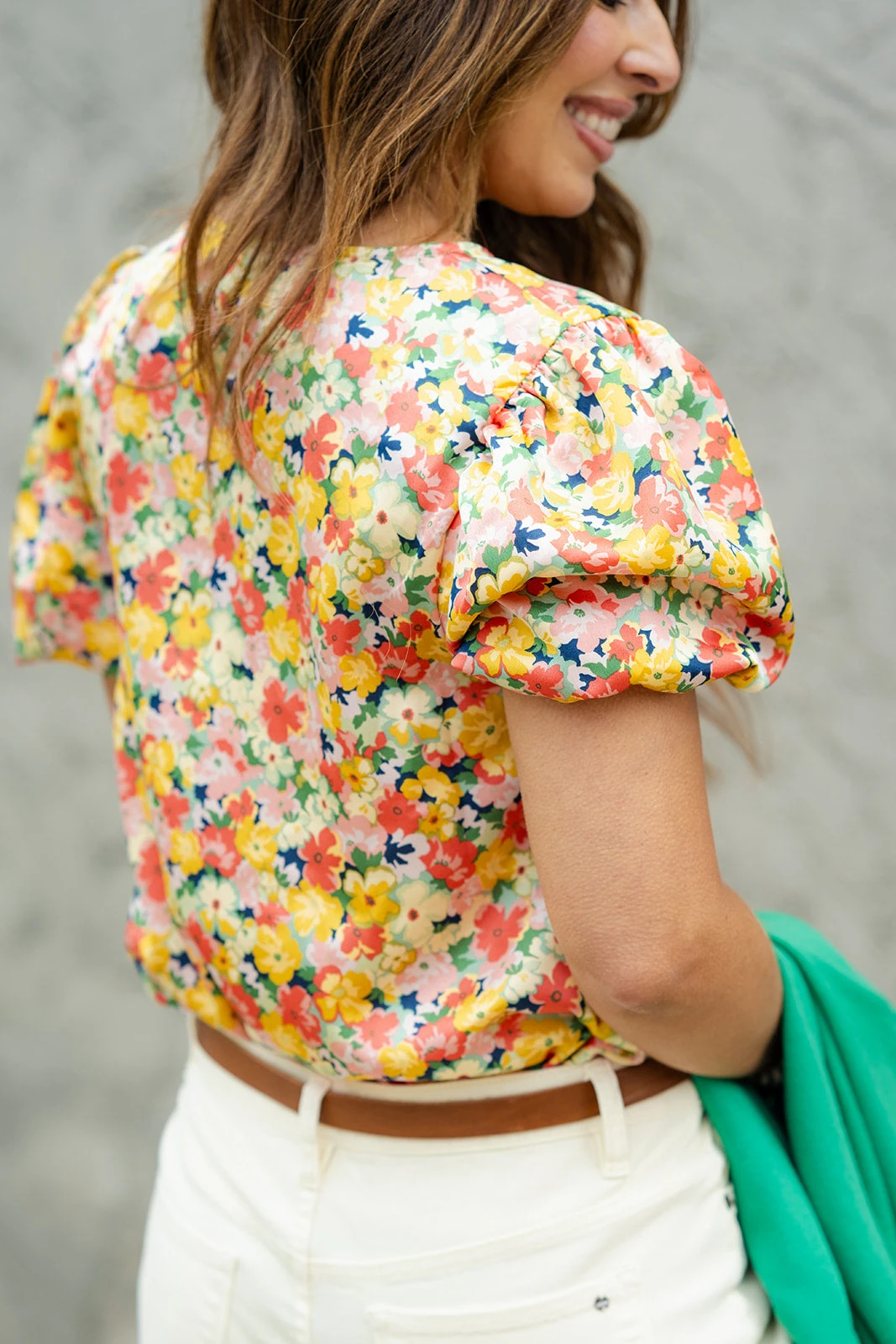 Painted Poppies Button Accented Puff Sleeve Blouse 3 Painted Poppies Button Accented Puff Sleeve Blouse - Image 3