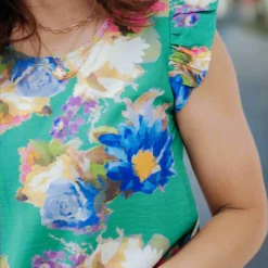 Fancy Floral Flutter Trim Blouse 30 Fancy Floral Flutter Trim Blouse -Women's Clothing Store DSC 7929