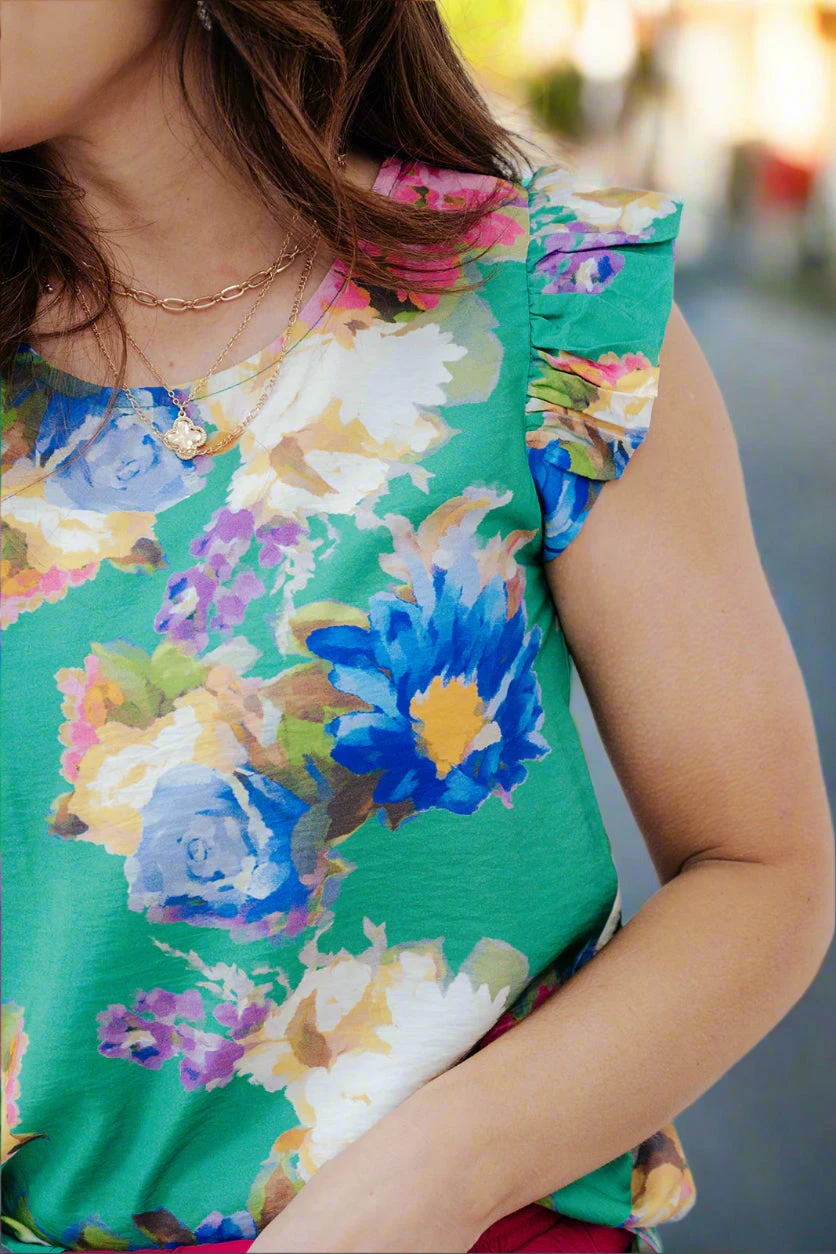 Fancy Floral Flutter Trim Blouse 12 Fancy Floral Flutter Trim Blouse - Image 12