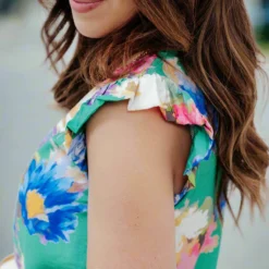 Fancy Floral Flutter Trim Blouse 31 Fancy Floral Flutter Trim Blouse -Women's Clothing Store DSC 7931