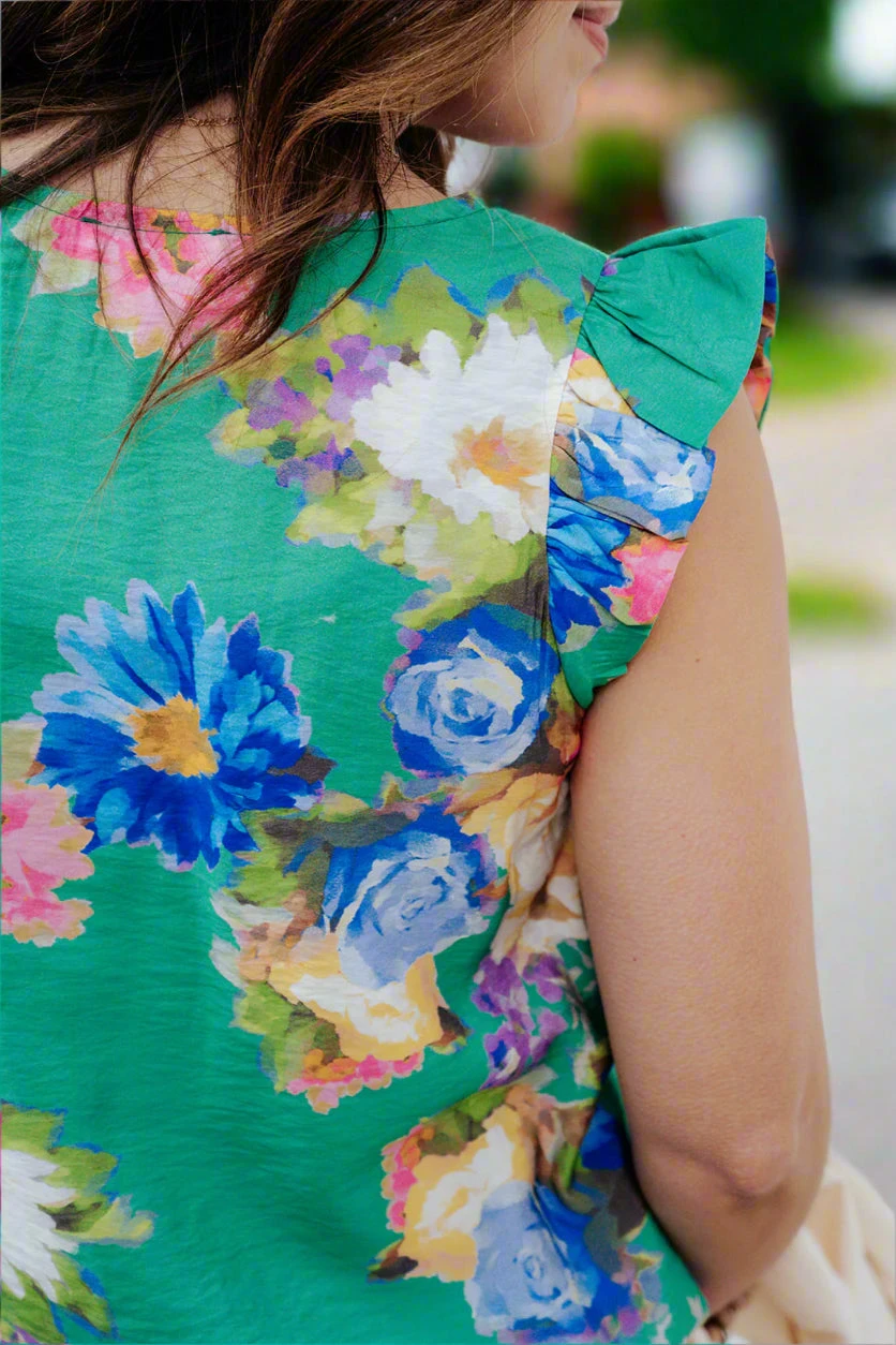 Fancy Floral Flutter Trim Blouse 14 Fancy Floral Flutter Trim Blouse - Image 14