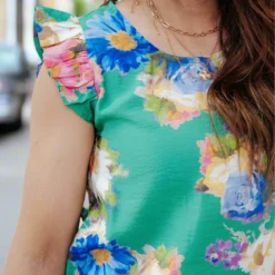 Fancy Floral Flutter Trim Blouse 33 Fancy Floral Flutter Trim Blouse -Women's Clothing Store DSC 7937