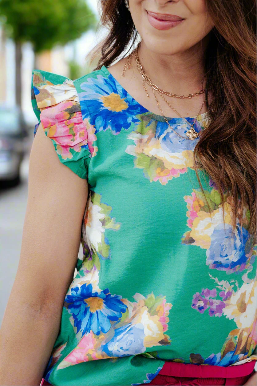 Fancy Floral Flutter Trim Blouse 15 Fancy Floral Flutter Trim Blouse - Image 15