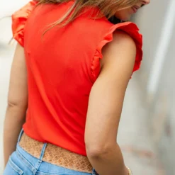 Ribbed Body Flutter Trim Tank -Women's Clothing Store DSC 8003