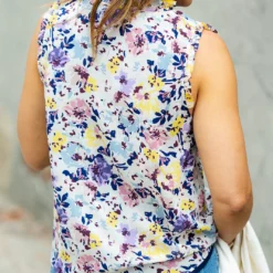 Wildflowers Ruffle Trim Tie Tank -Women's Clothing Store DSC 8041