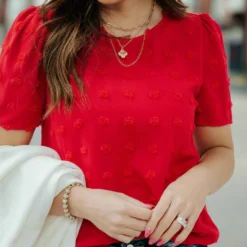 Textured Dot Solid Back Blouse -Women's Clothing Store DSC 8096