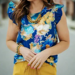 Fancy Floral Flutter Trim Blouse 22 Fancy Floral Flutter Trim Blouse -Women's Clothing Store DSC 8182