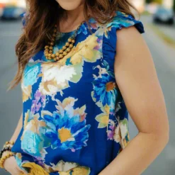 Fancy Floral Flutter Trim Blouse 23 Fancy Floral Flutter Trim Blouse -Women's Clothing Store DSC 8186