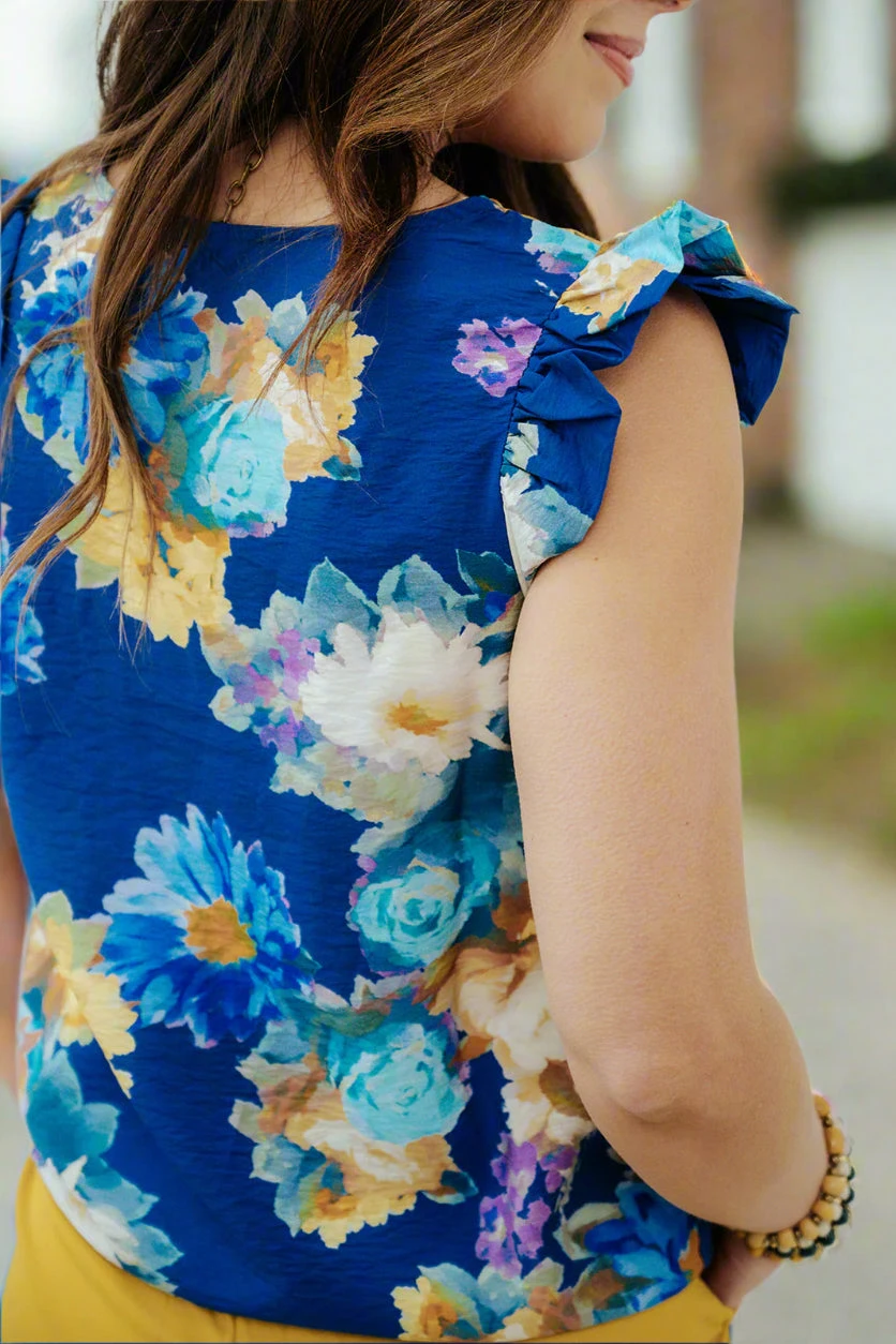 Fancy Floral Flutter Trim Blouse 6 Fancy Floral Flutter Trim Blouse - Image 6