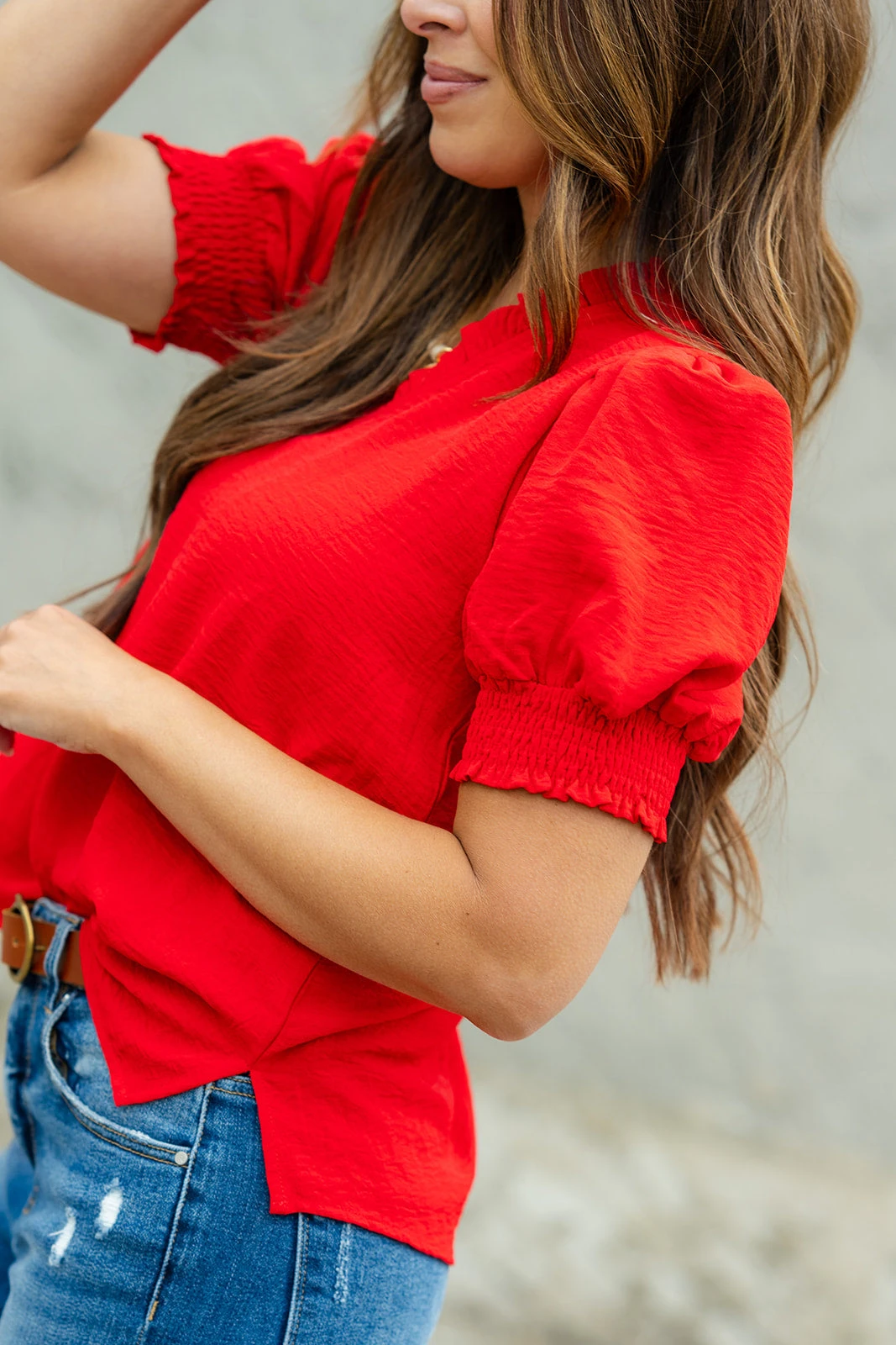 Cinched V Ruched Puff Sleeve Blouse 19 Cinched V Ruched Puff Sleeve Blouse - Image 19