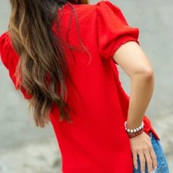 Cinched V Ruched Puff Sleeve Blouse 39 Cinched V Ruched Puff Sleeve Blouse -Women's Clothing Store DSC 8219