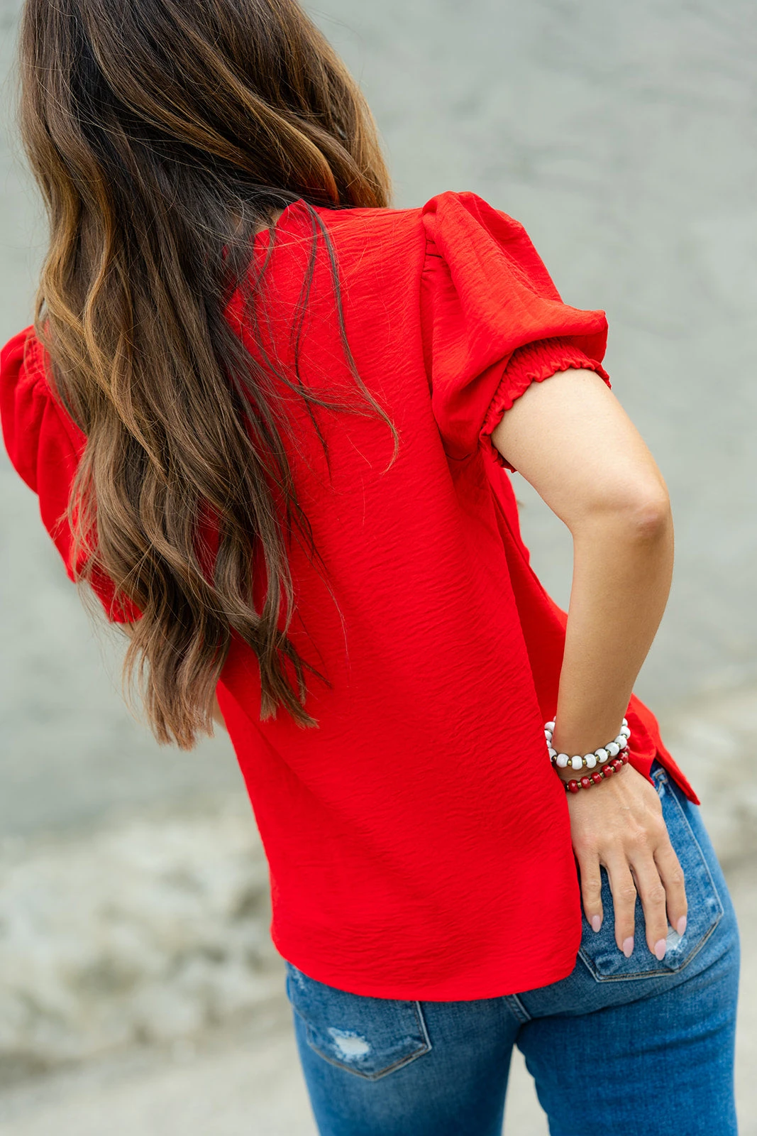 Cinched V Ruched Puff Sleeve Blouse 20 Cinched V Ruched Puff Sleeve Blouse - Image 20