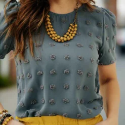 Textured Dot Solid Back Blouse -Women's Clothing Store DSC 8222