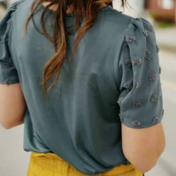 Textured Dot Solid Back Blouse -Women's Clothing Store DSC 8231