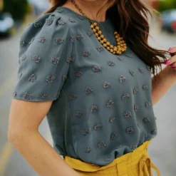 Textured Dot Solid Back Blouse -Women's Clothing Store DSC 8233