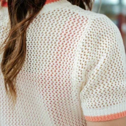 Color Trimmed Open Knit Tee -Women's Clothing Store DSC 8305