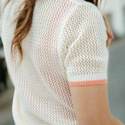 Color Trimmed Open Knit Tee -Women's Clothing Store DSC 8306