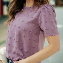 Textured Dot Solid Back Blouse -Women's Clothing Store DSC 8330