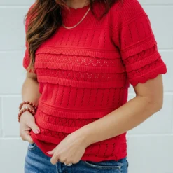Intricately Detailed Knit Tee -Women's Clothing Store DSC 8452